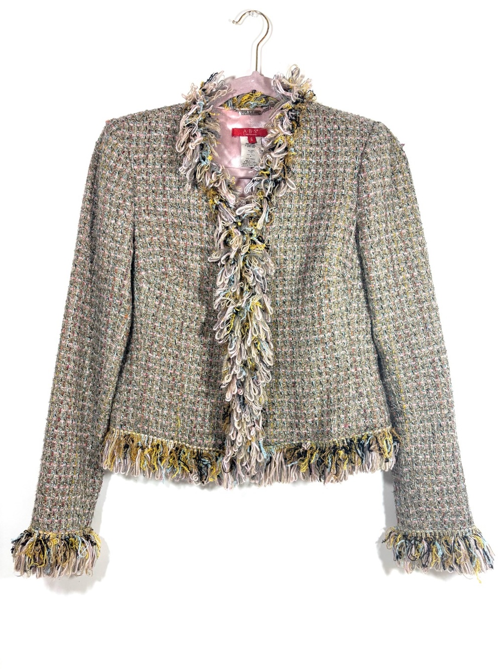 Vintage ABS by Allen Schwartz Multicolor Tweed Fringe Jacket Blazer - Size 6